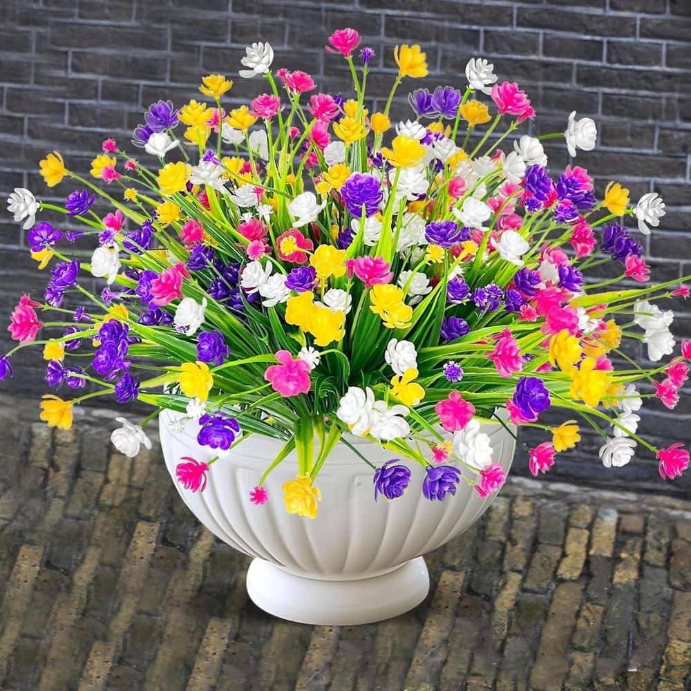 12.6 In. H 20 Bundles Artificial Flowers for Outdoors UV Resistant Fake Plants S