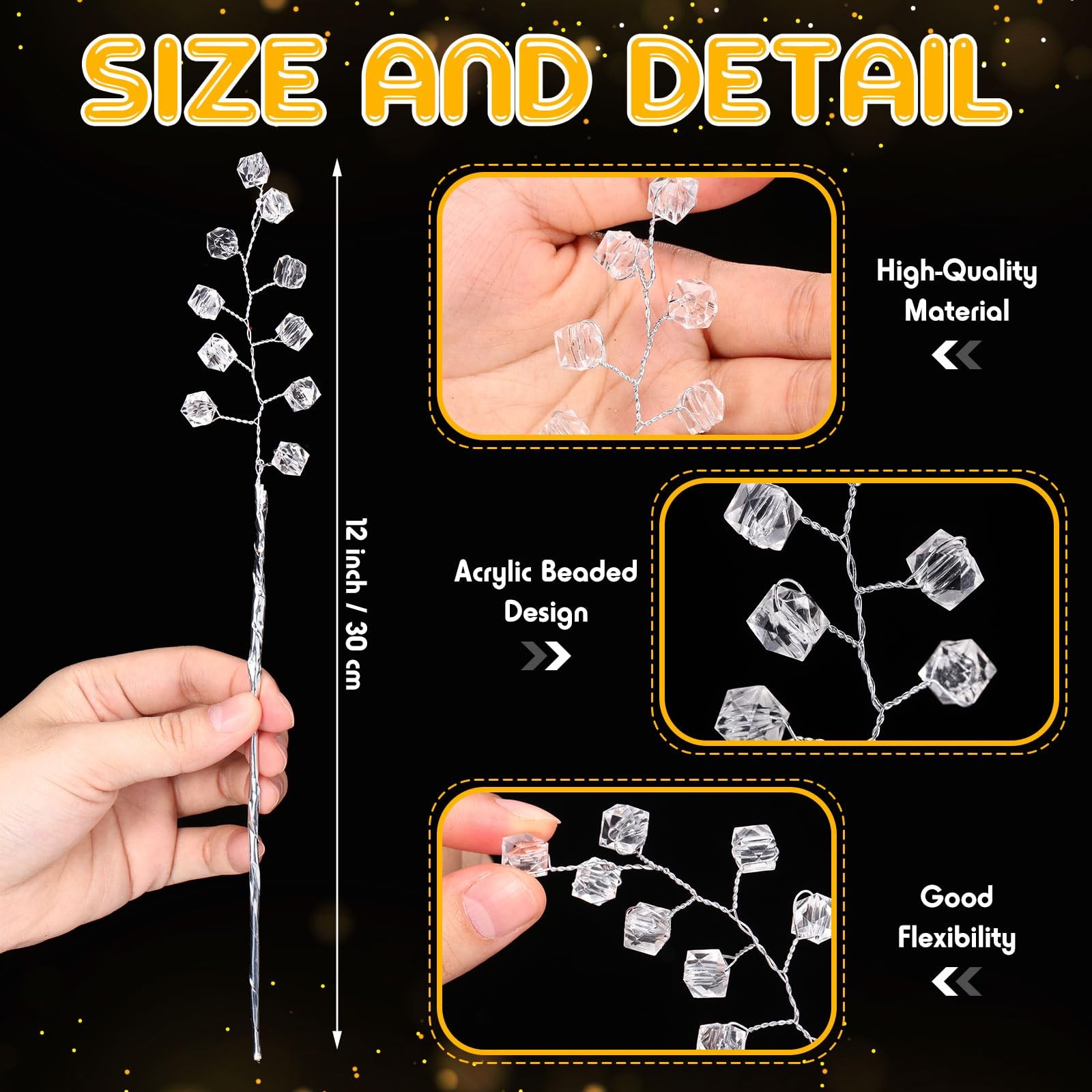 50 Pcs Acrylic Crystal Picks 12 Inch Artificial Beaded Stems Picks for Home W…