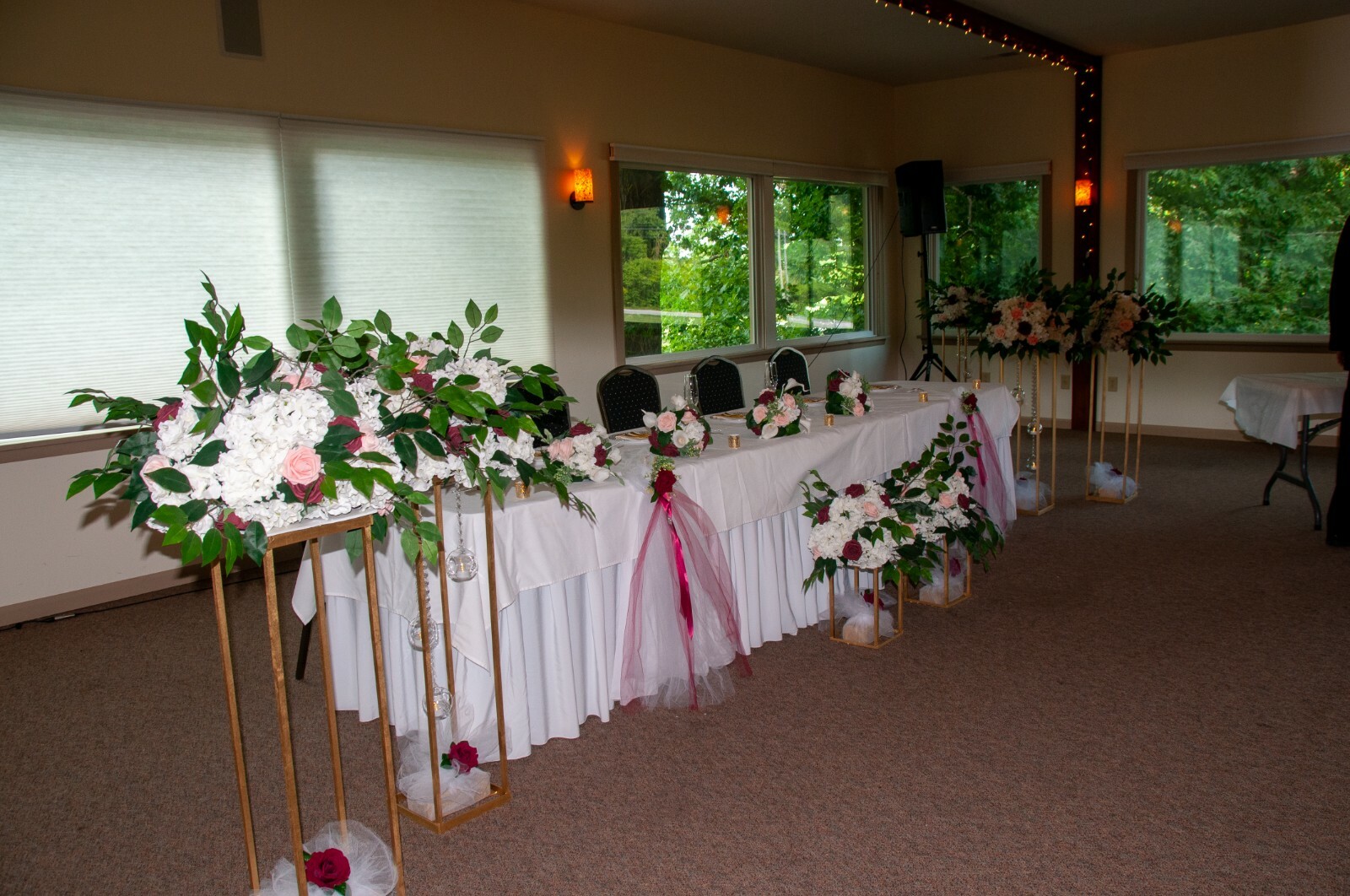 Wedding Pew Decorations White Tulle Red Roses Bling Crystals Elegant ChurchDecor