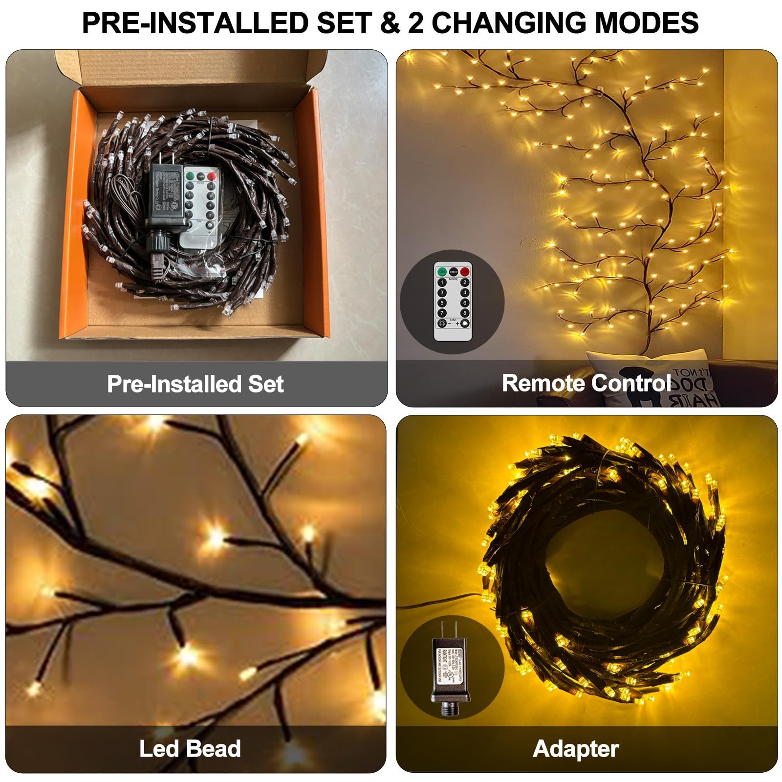 Lighted Willow Vine Lights 7.5Ft 144 LED Remote Christmas Swags Wall Decor