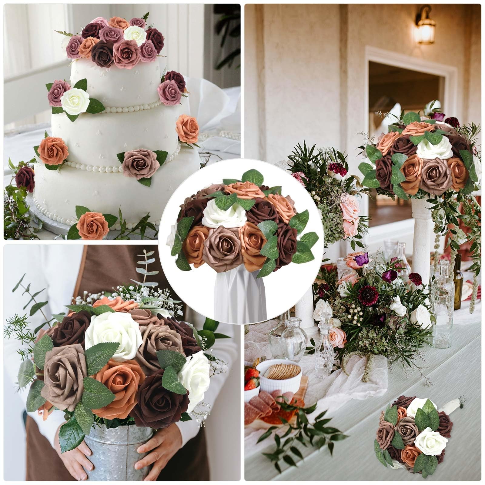 Luinabio 100 Pcs Artificial Foam Rose Flower Faux Bouquet Wedding Fake Rose G…