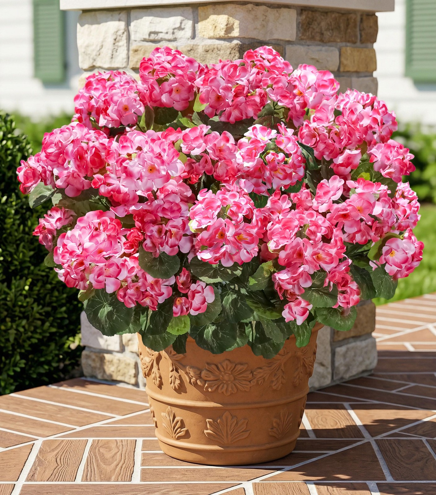 Fake Geraniums Artificial Flowers for Outdoors Outside, 6 Bundles Pink Silk G…
