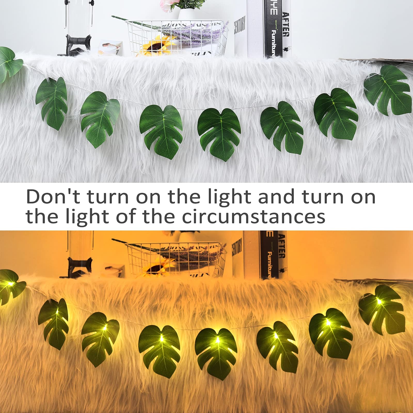 RECUTMS Monstera Leaf String Lights 2 Pack, 20LED Tropical Artificial Rattan