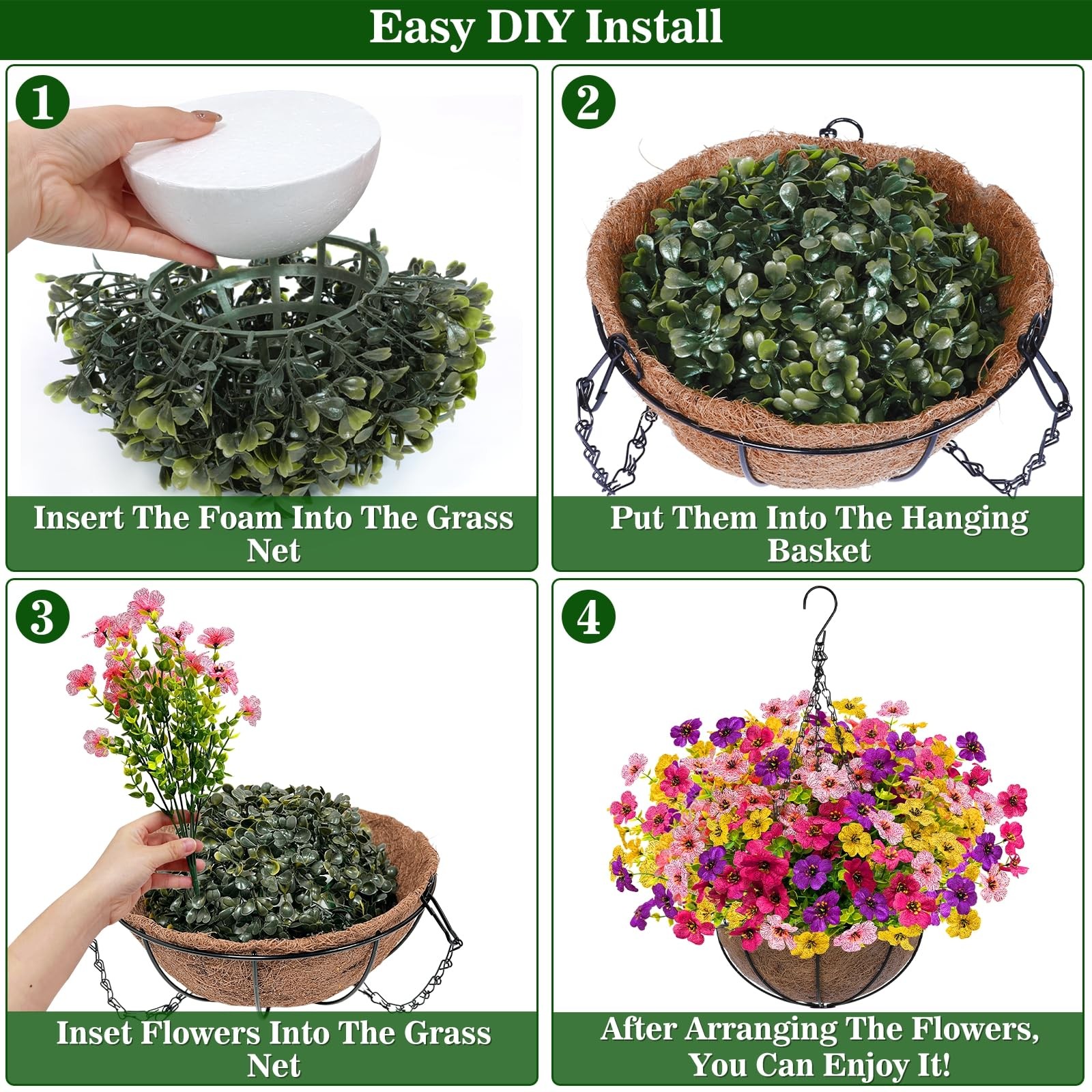 Grandeal 2 Sets Artificial Hanging Plants Flowers Basket Outdoor, Fake Hangin…