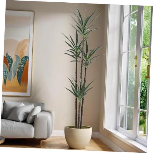 Artificial Tree Faux Agave Plant with 60 Leaves and 4 Realistic 7ft Green