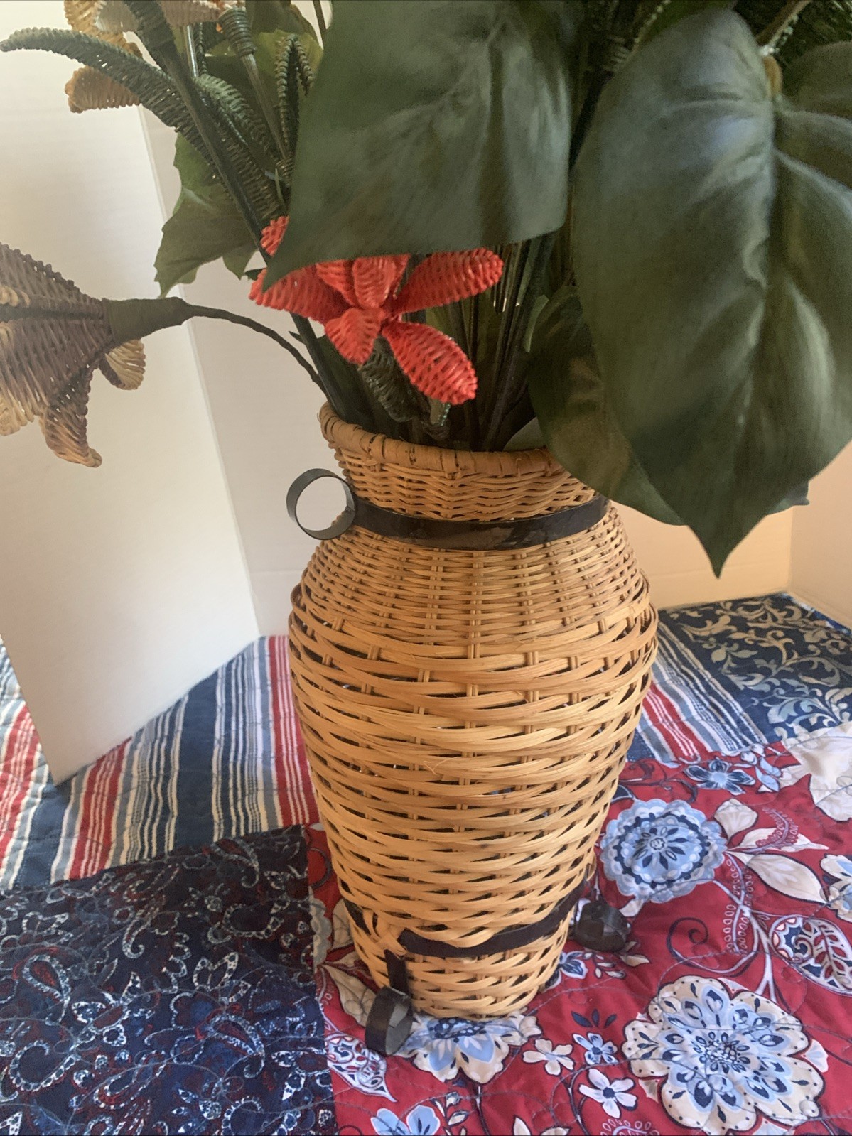 Handcrafted RARE Artificial Flowers Made of Wicker Rattan- Vintage READ