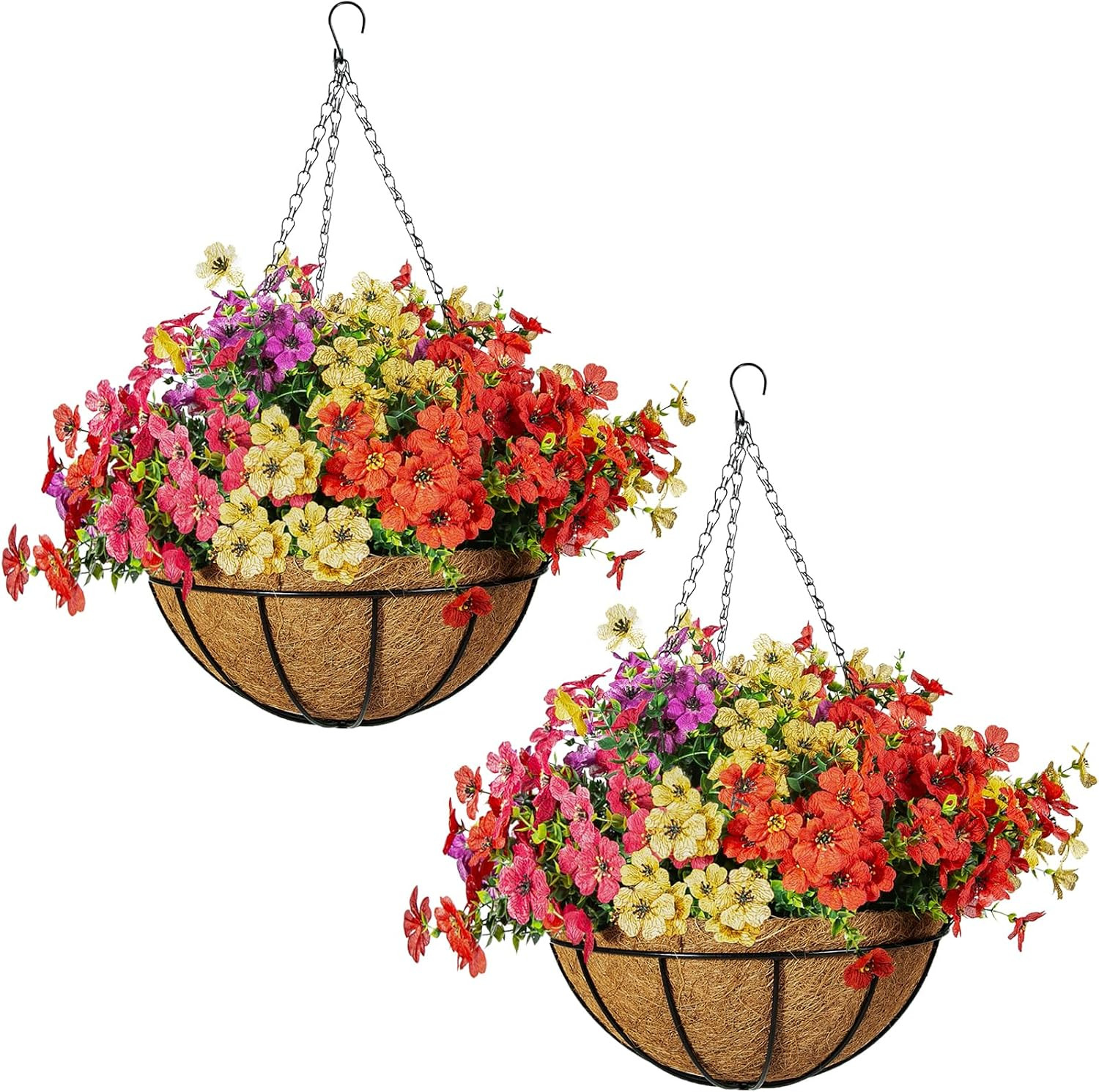 24 Pcs Artificial Flowers in Hanging Baskets for Outdoor Garden Decor
