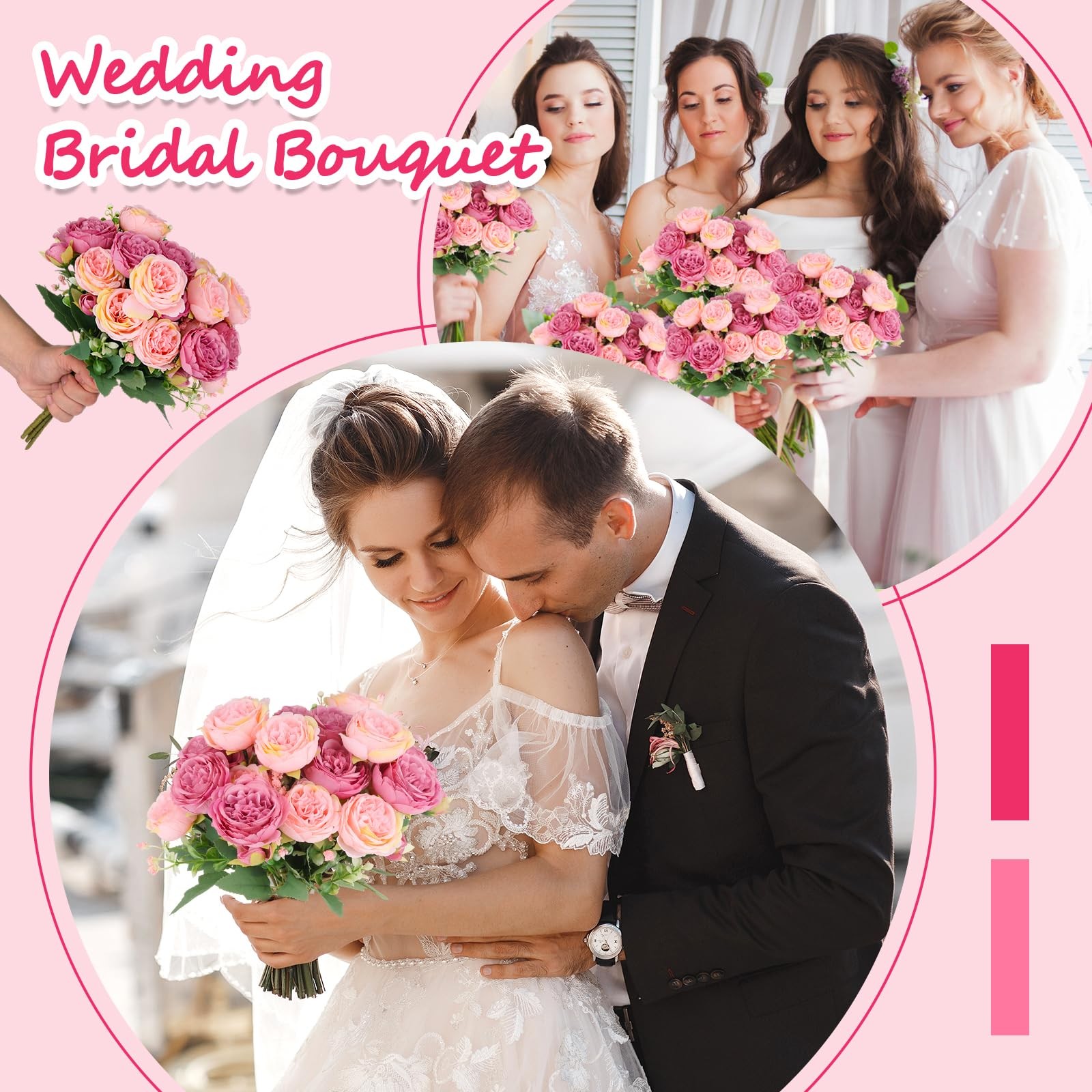 12 PCS Pink Artificial Peony Flowers Silk Fake Bridal Bouquet Home Centerpiece