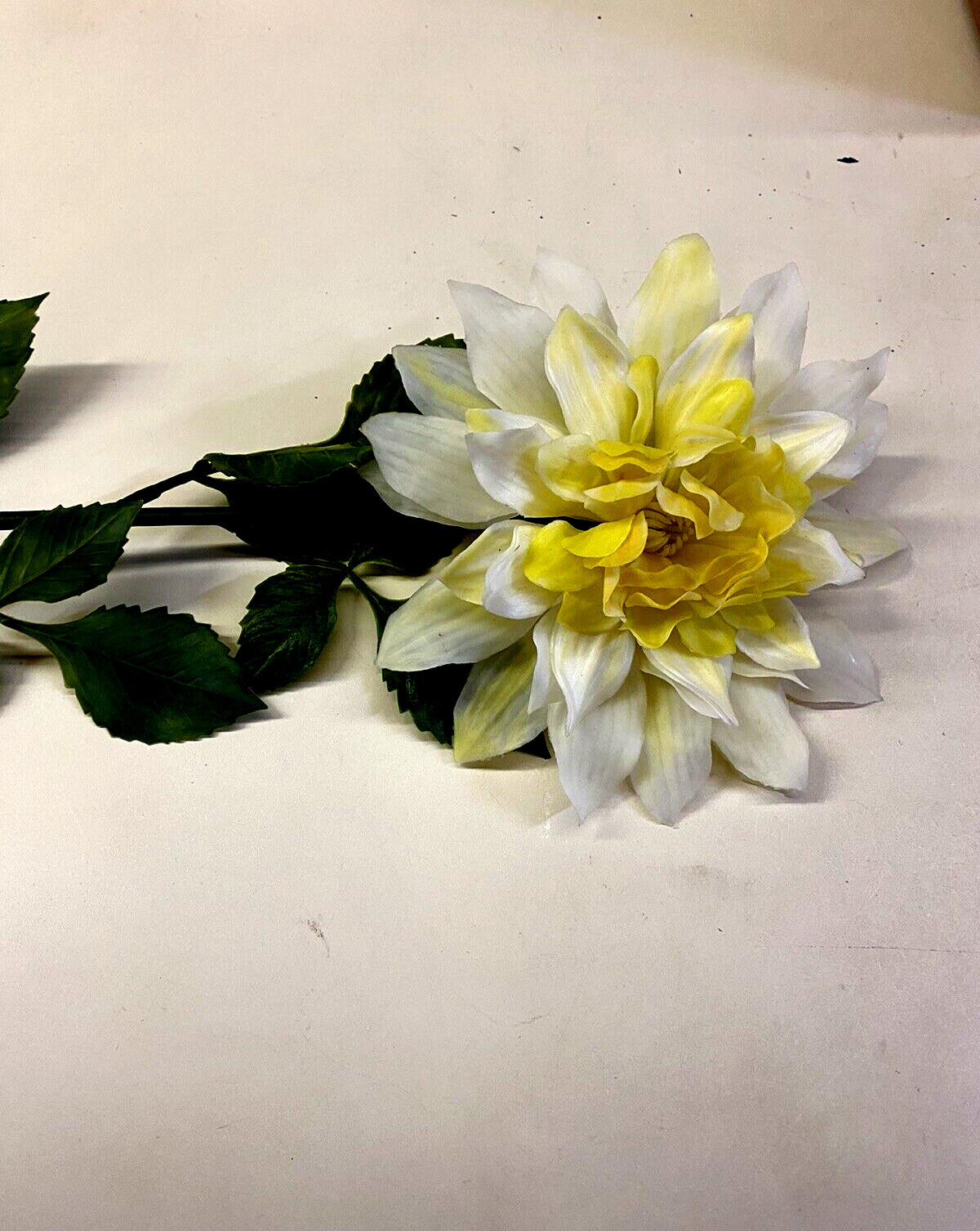 Large Plastic White and Yellow Dahlia Flower Stem – Hong Kong -Vintage