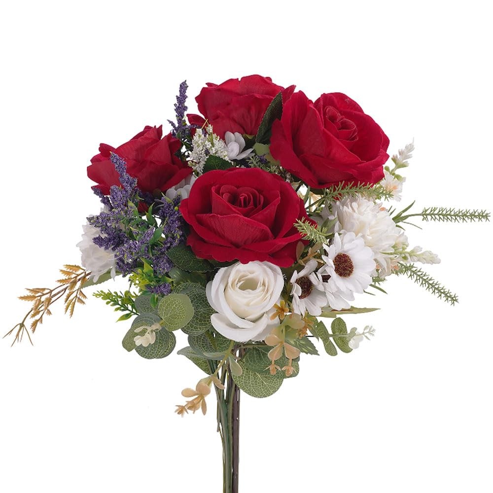 Artificial Flowers Fake Rose & Chrysanthemum Bouquet 12.5”Silk Floral Arrang…