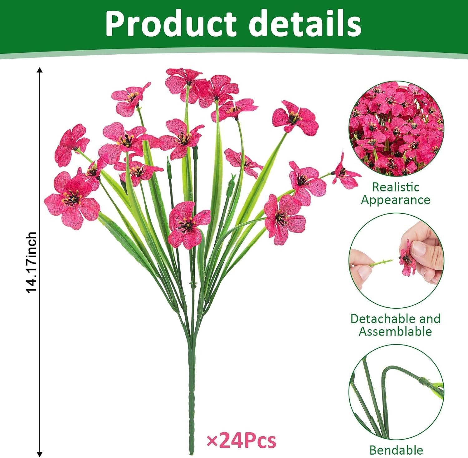 24 Bundles Artificial Flowers for Outdoors UV Resistant Silk Fake Flowers Faux