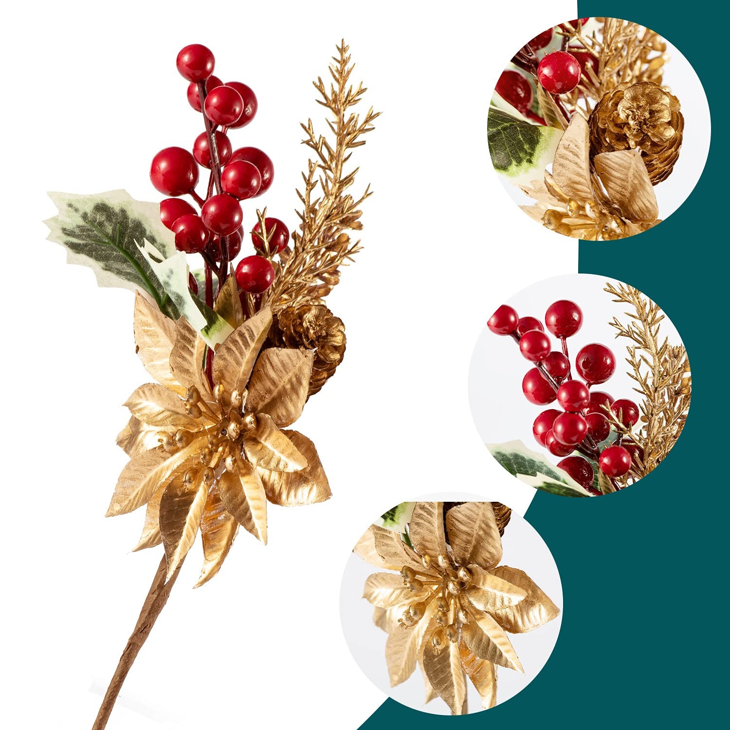 Red Berry Pine Branches 16 Pack 9-14 Inch for Christmas Wreath Decor