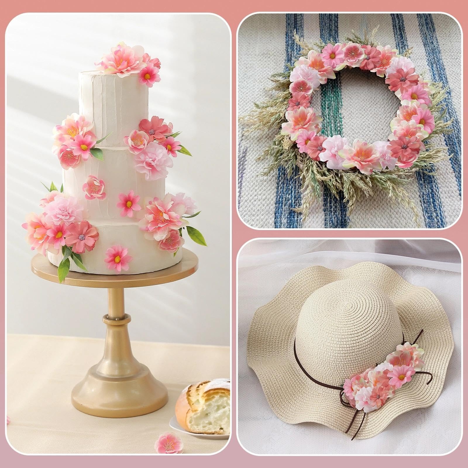 210Pcs Mini Fake Flower Heads Pink Small Silk Faux Flower Heads Artificial Ro…