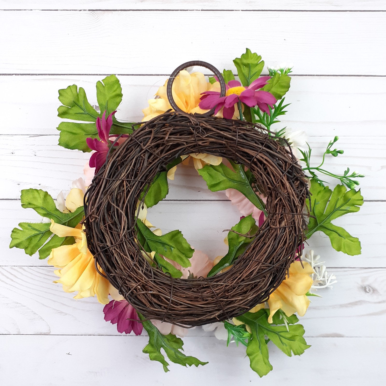 Candle Ring Wreath Peony Daisy Flowers Floral 5″ inside 10″ Overall