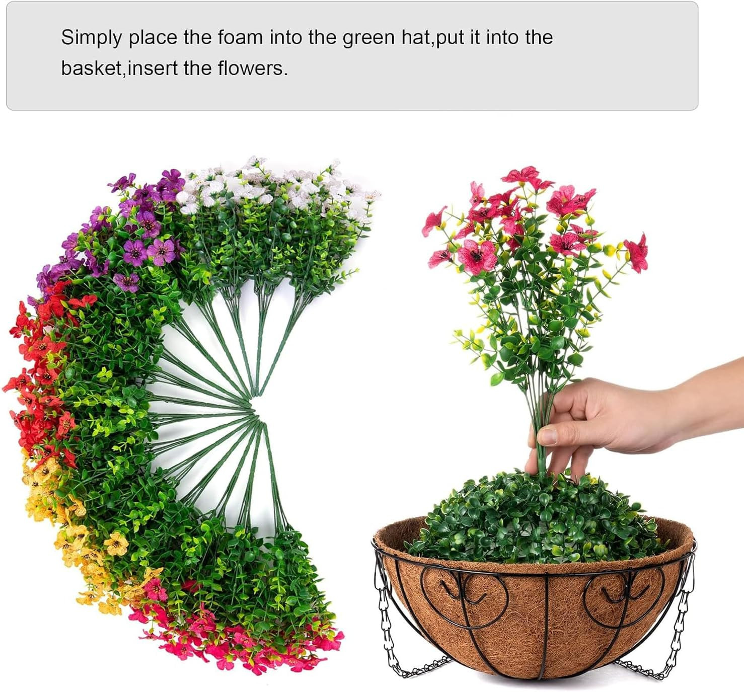 Artificial Faux Hanging Plants Flowers Basket for Summer Outdoor outside Decorat