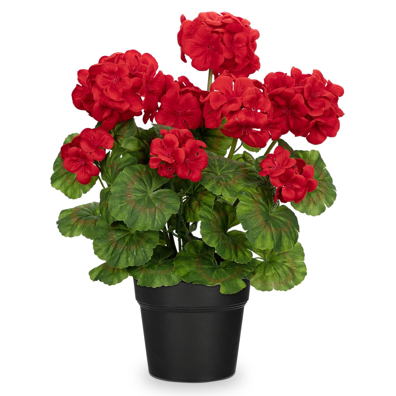 Artificial Geranium Potted Plant – 16” Tall, Realistic Silk Flowers with Vibr…