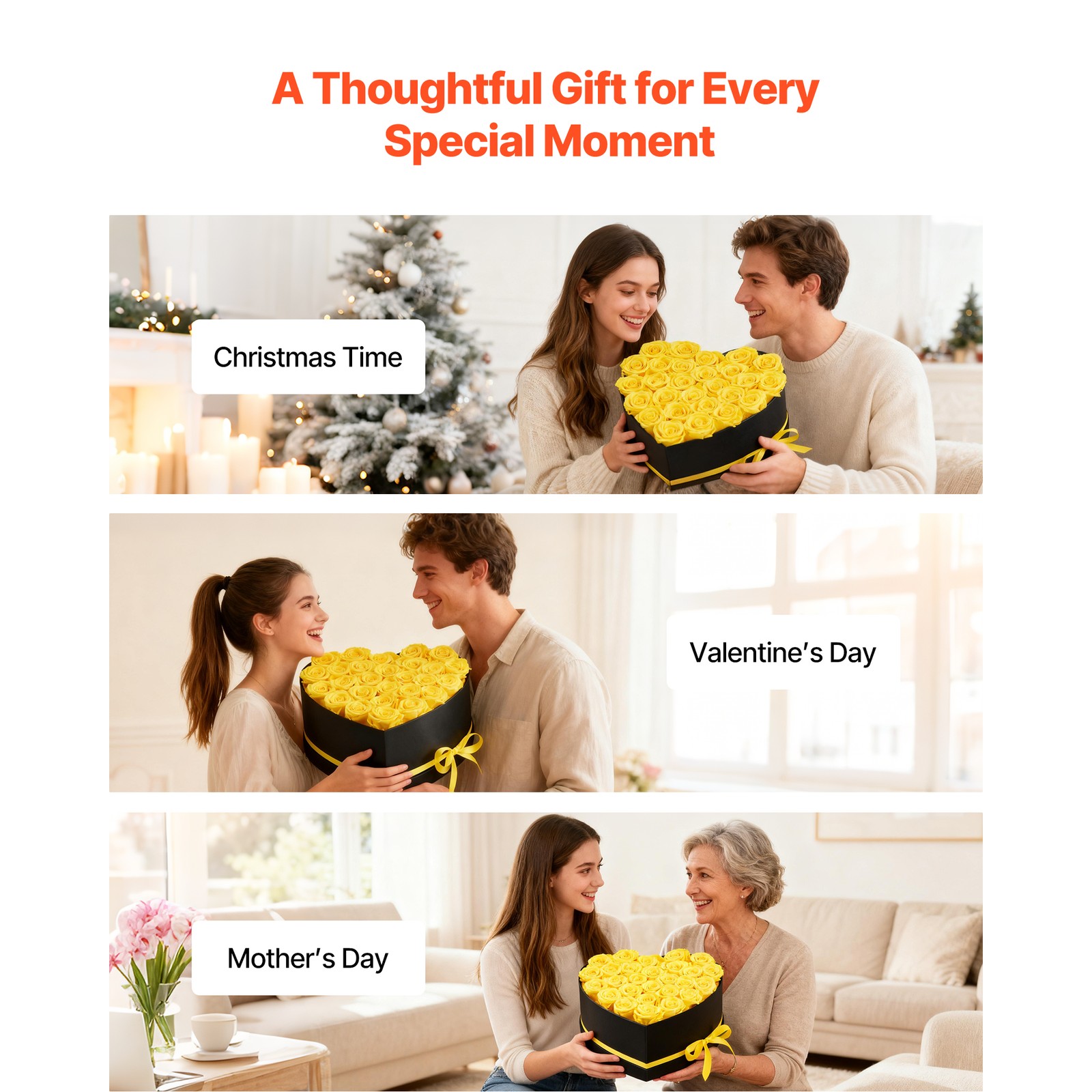 Uimoso 27 Preserved Roses in Heart-Shaped Box – Eternal Yellow Bouquet