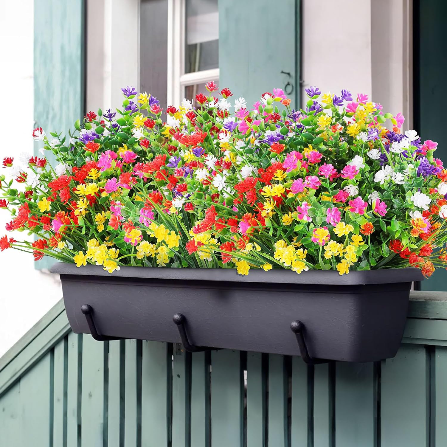 24 Bundles Artificial Flowers Outdoor,No Fade Fake Plastic Flowers Faux Plants f
