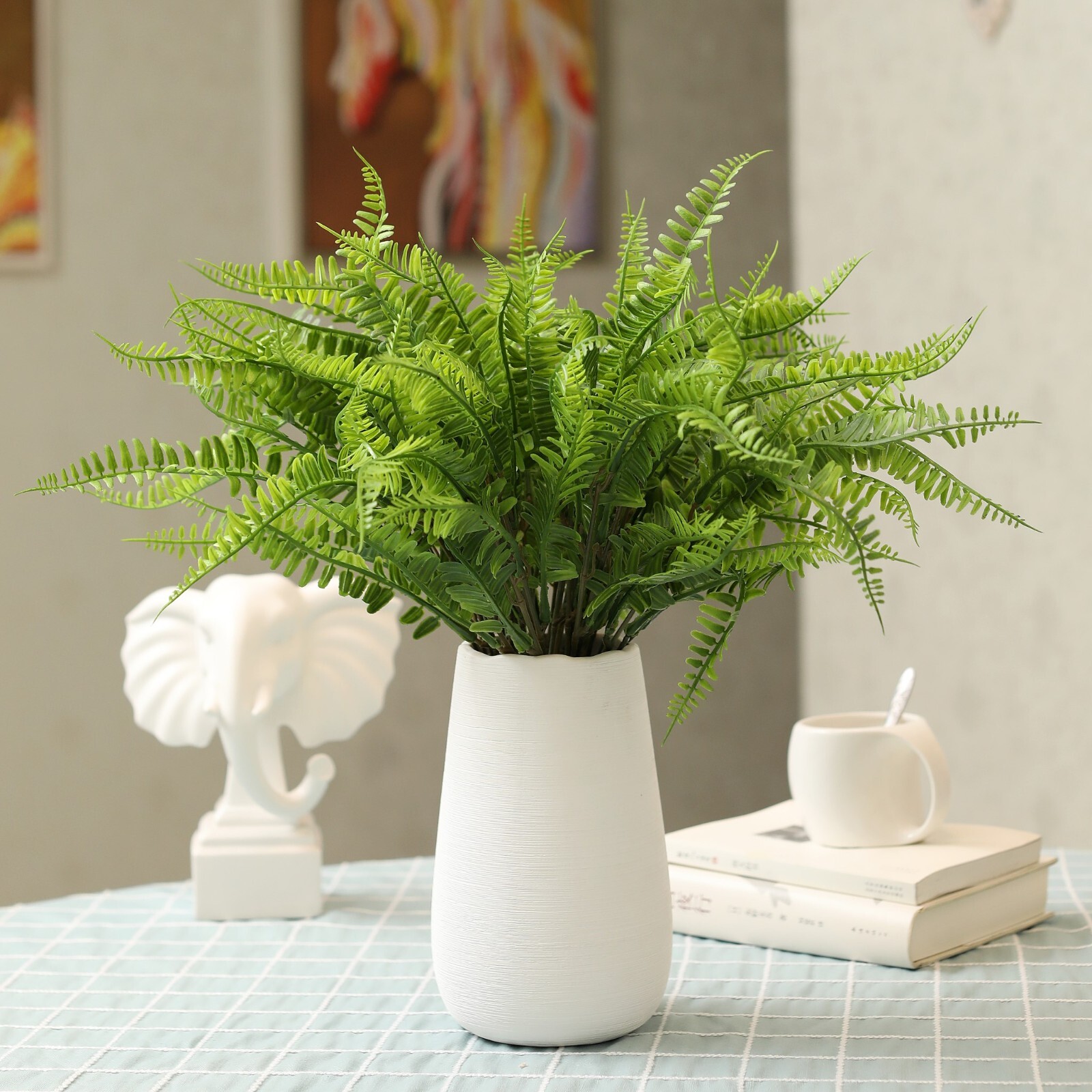 Boston Ferns Artificial Plants Dark Green Bulk Indoor Outdoor Home Decor, 10pcs