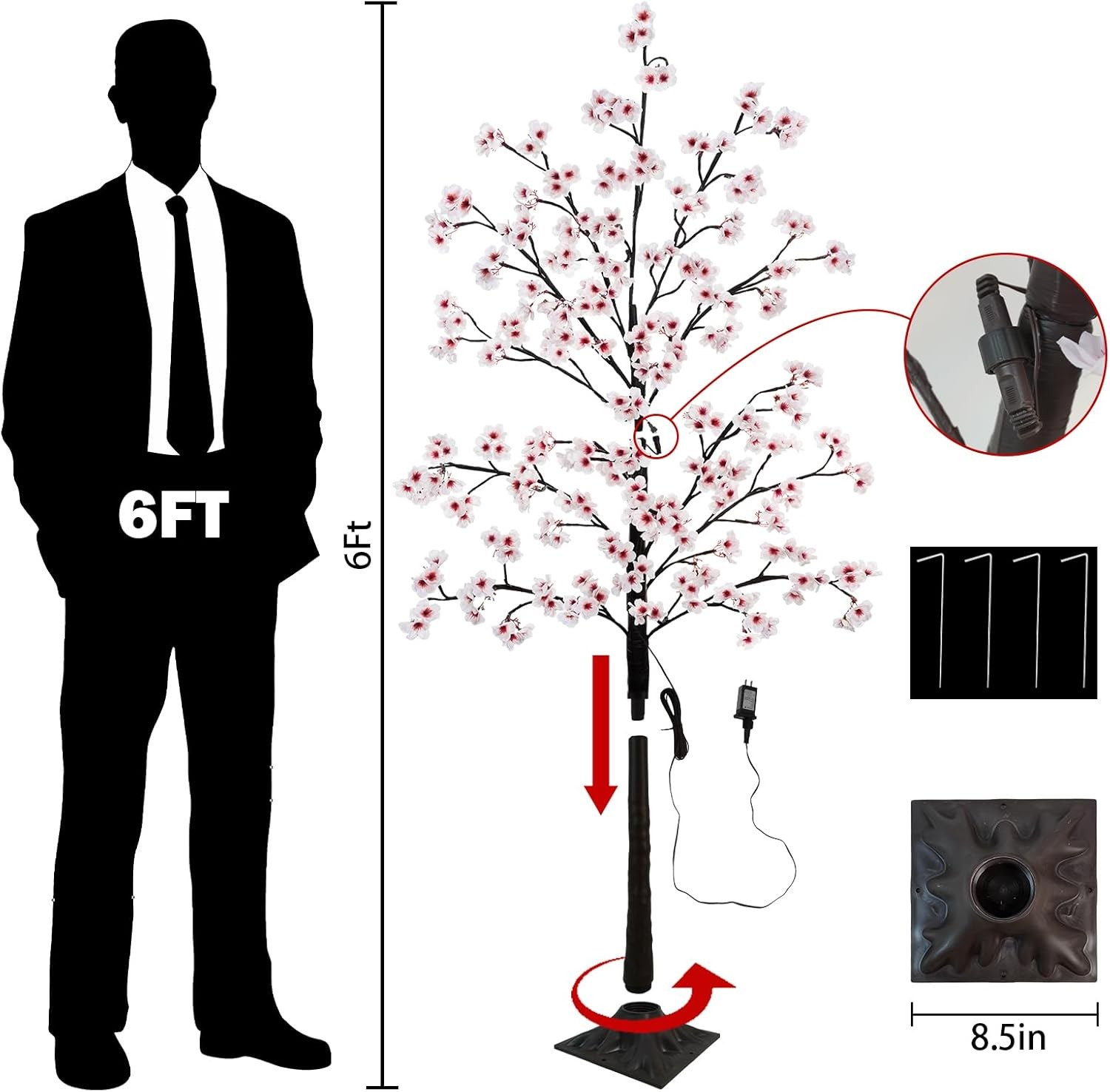 Uieke Cherry Blossom Tree, 6FT 96 Fairy Lights Artificial Lighted Tree Pink