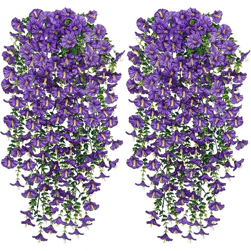 2PCS Artificial Morning Glory Hanging Flowers Vine Wall Garden Wedding Decor