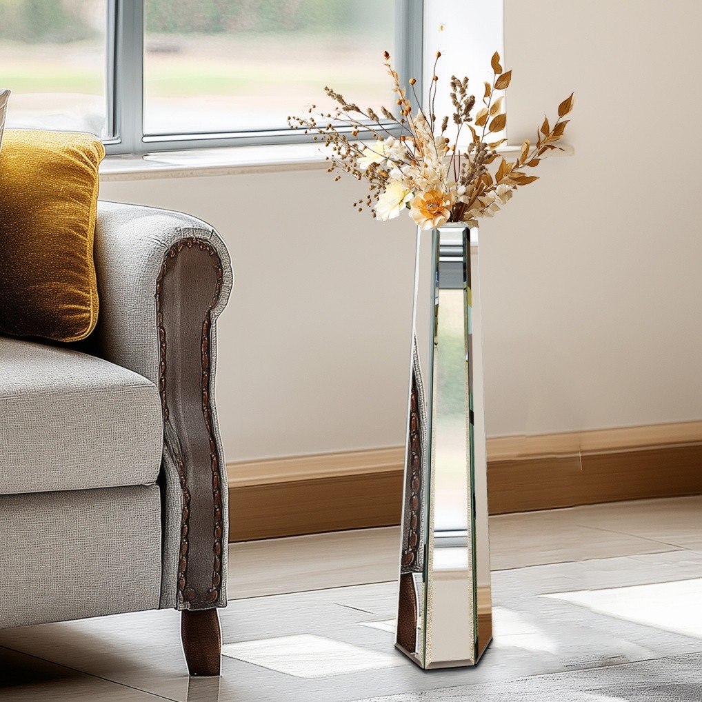 Mirror Floor Vase Silver Large Sophisticated Vessel for Branches Dried Flowers
