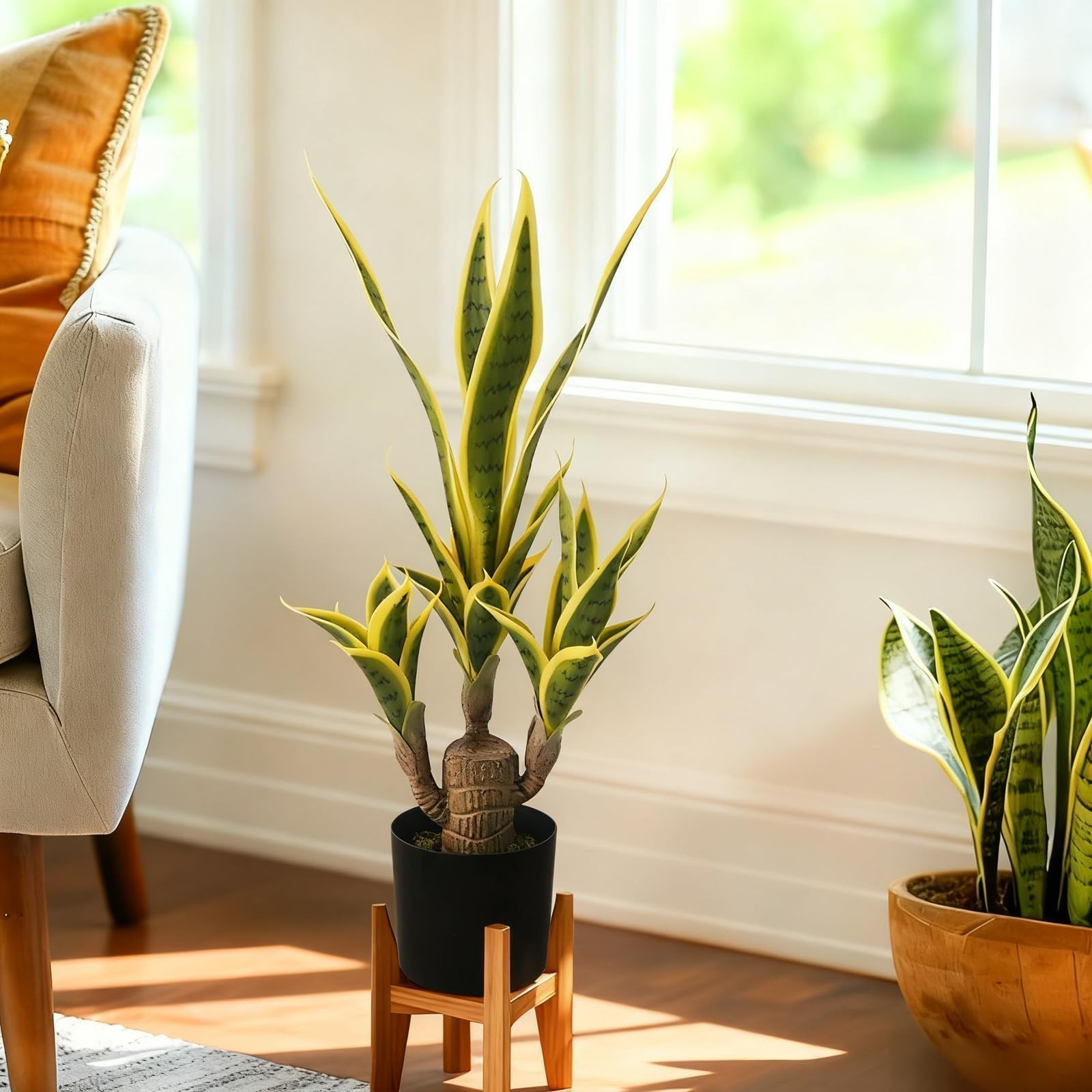 Fake Snake Plant 23.6″ Agave Plant Artificial with Black Pot Fake Sansevieria…