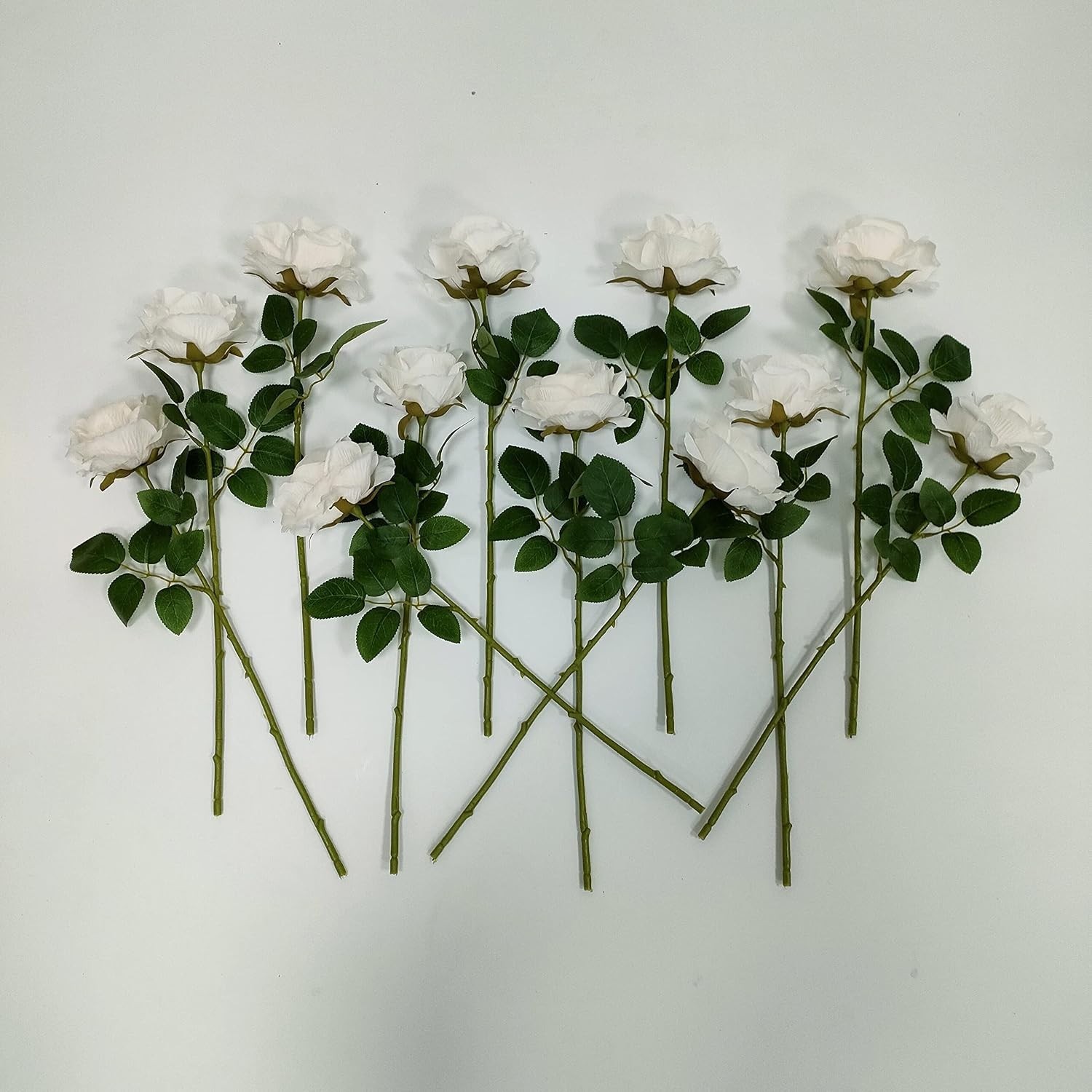 12 Pcs Ivory Artificial Roses – Stunning Faux Silk Flowers for Home Decor