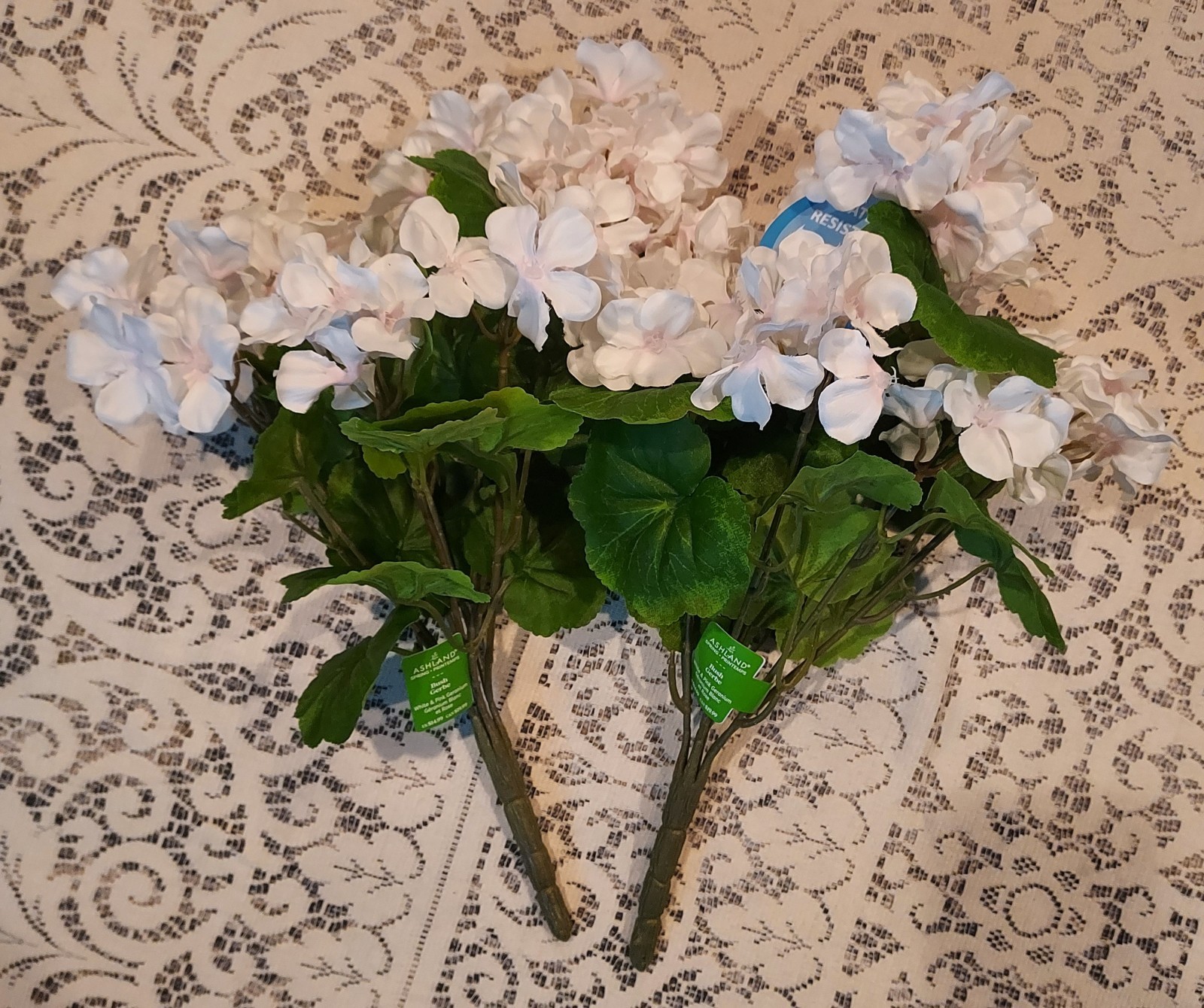 Ashland White Pink Geranium Bush Blue Heather Pink Ginger Pick Artificial Flower