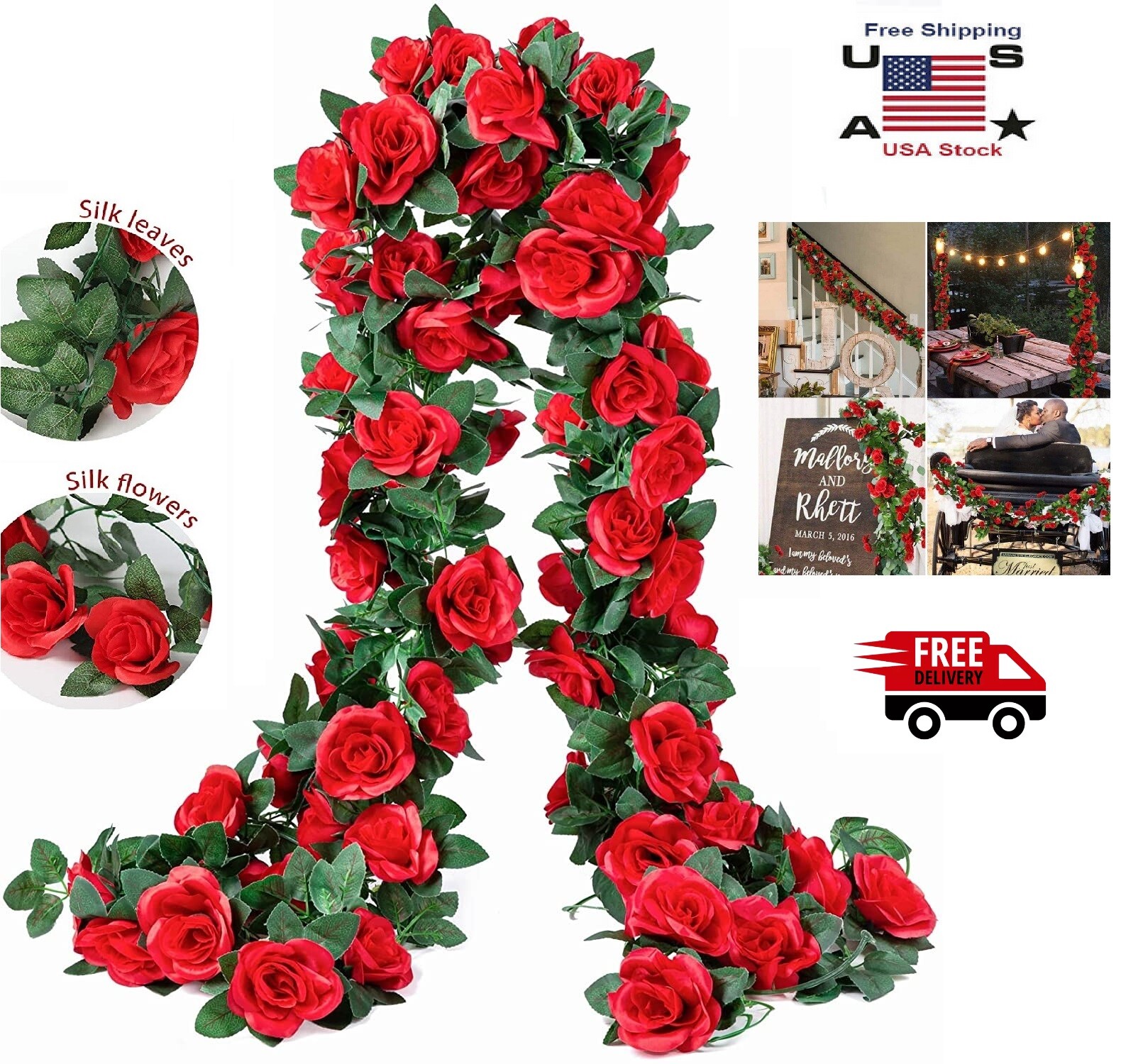 1/2/3PCS Artificial Rose Vine Flowers Plants Fake Flower Vine for Wedding Home