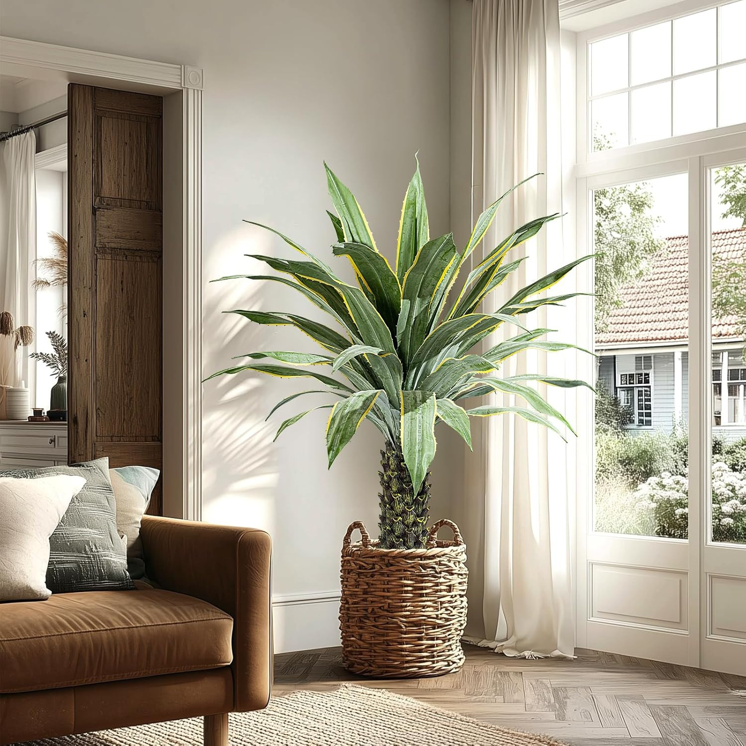 Realistic 61″ Artificial Agave Plant in Pot for Indoor Outdoor Decor – Yellow