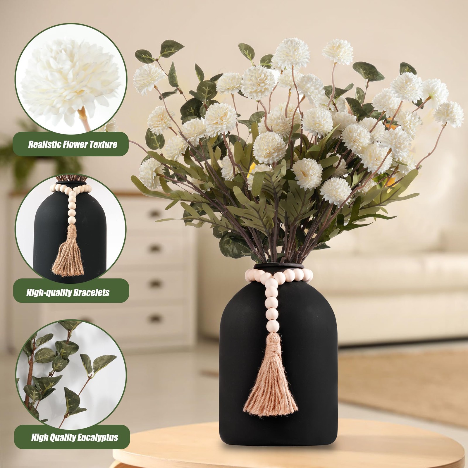 20”H Fake Flowers in Large Vase for Centerpiece Table Decorations with 10Pcs…
