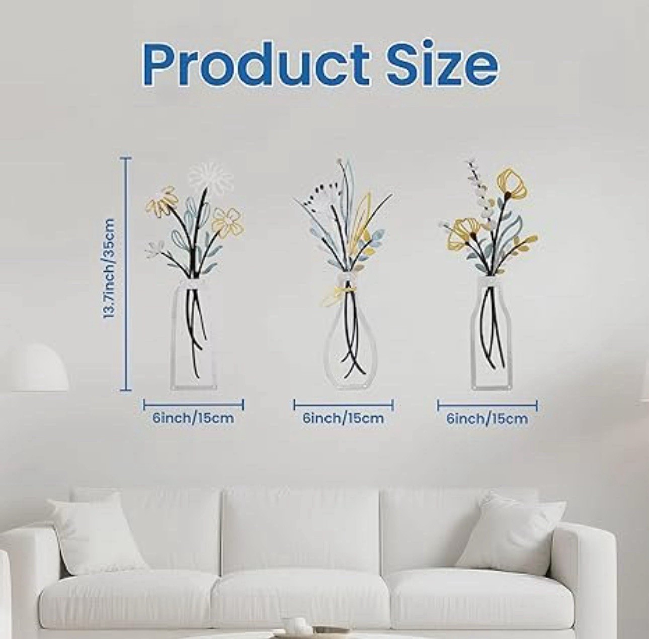 3pcs Metal Flower Wall Decor for Bathroom Living Room Kitchen Bedroom Dining