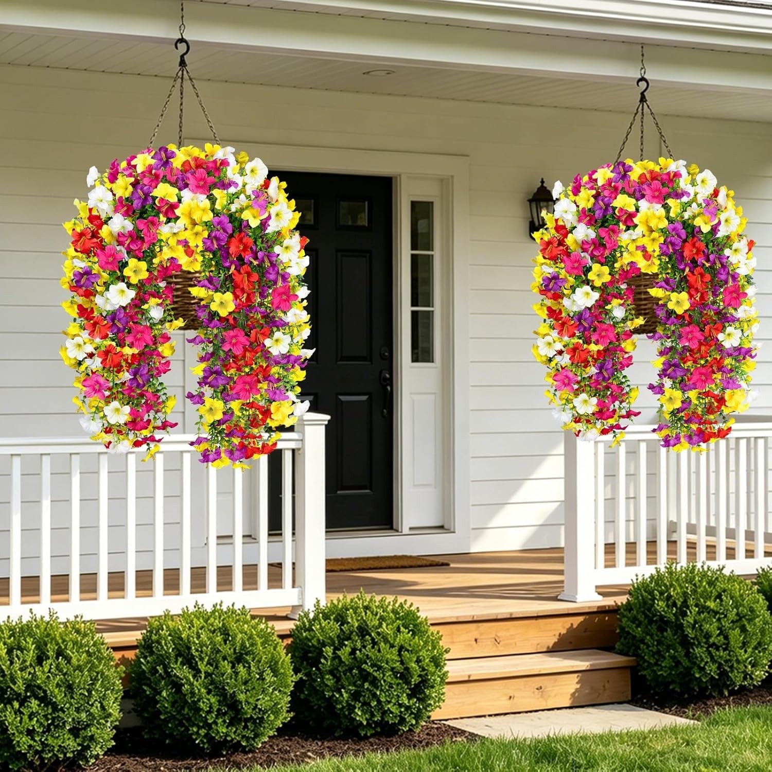 Artificial Hanging Flowers for Outdoors, 6 PCS 414 Blooms UV Resistant Faux S…