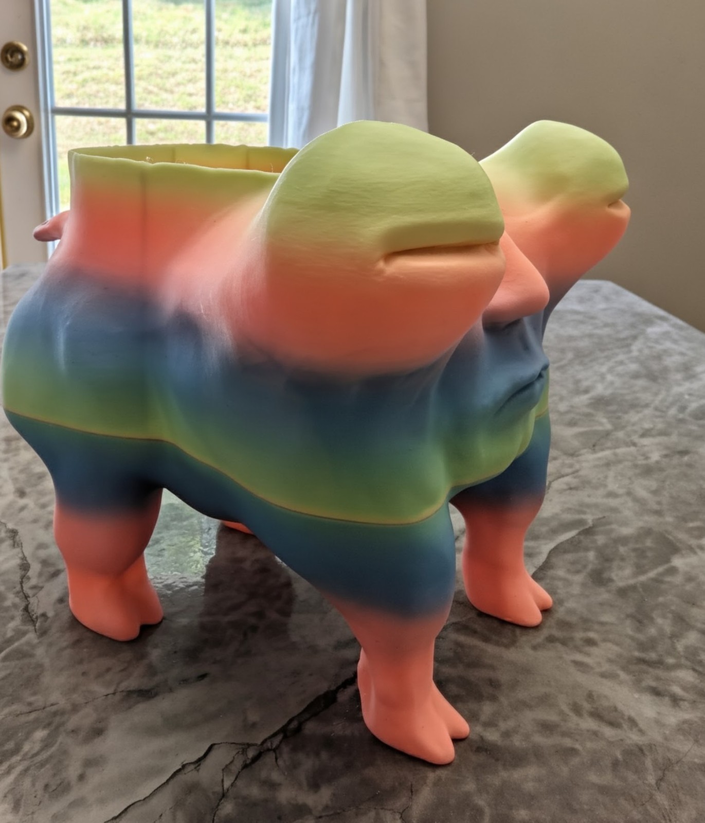 Whimsical Rainbow Dog Planter with Human Face