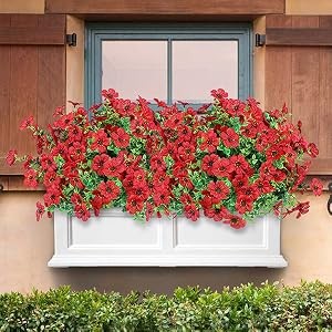 24 Bundles Artificial Flowers for Outdoors Fake Silk Flowers UV Resistant Faux