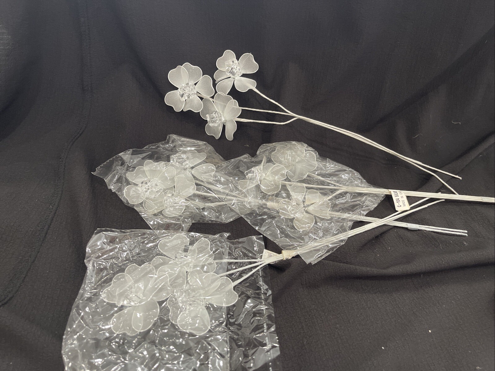 Glitter Silver and clear Rhinestone flowers 4 branches 12 flowers
