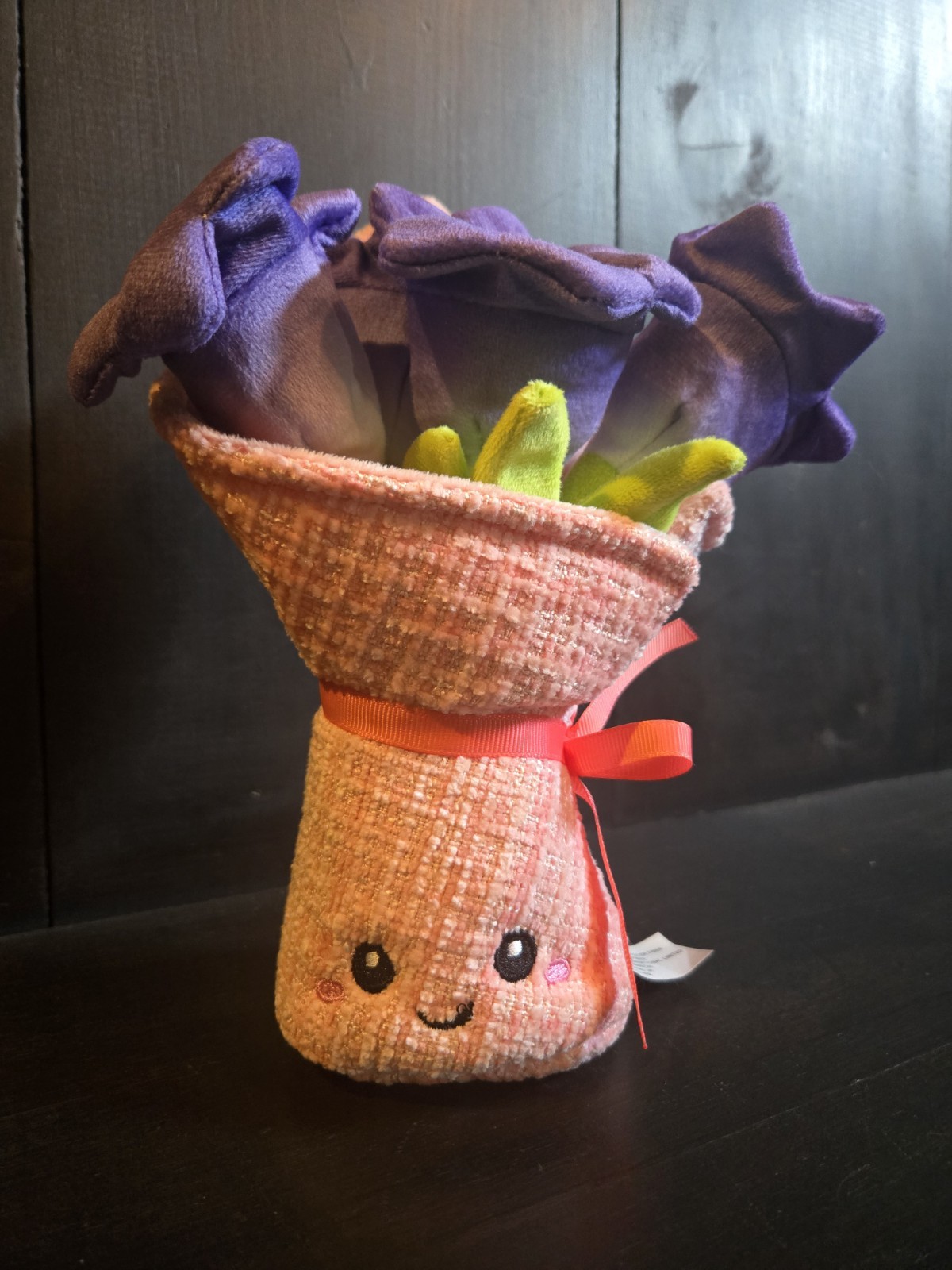 Amusables Bouquet of Flowers Plush Forever Bouquet Purple Blooms Pink Wrap Smile
