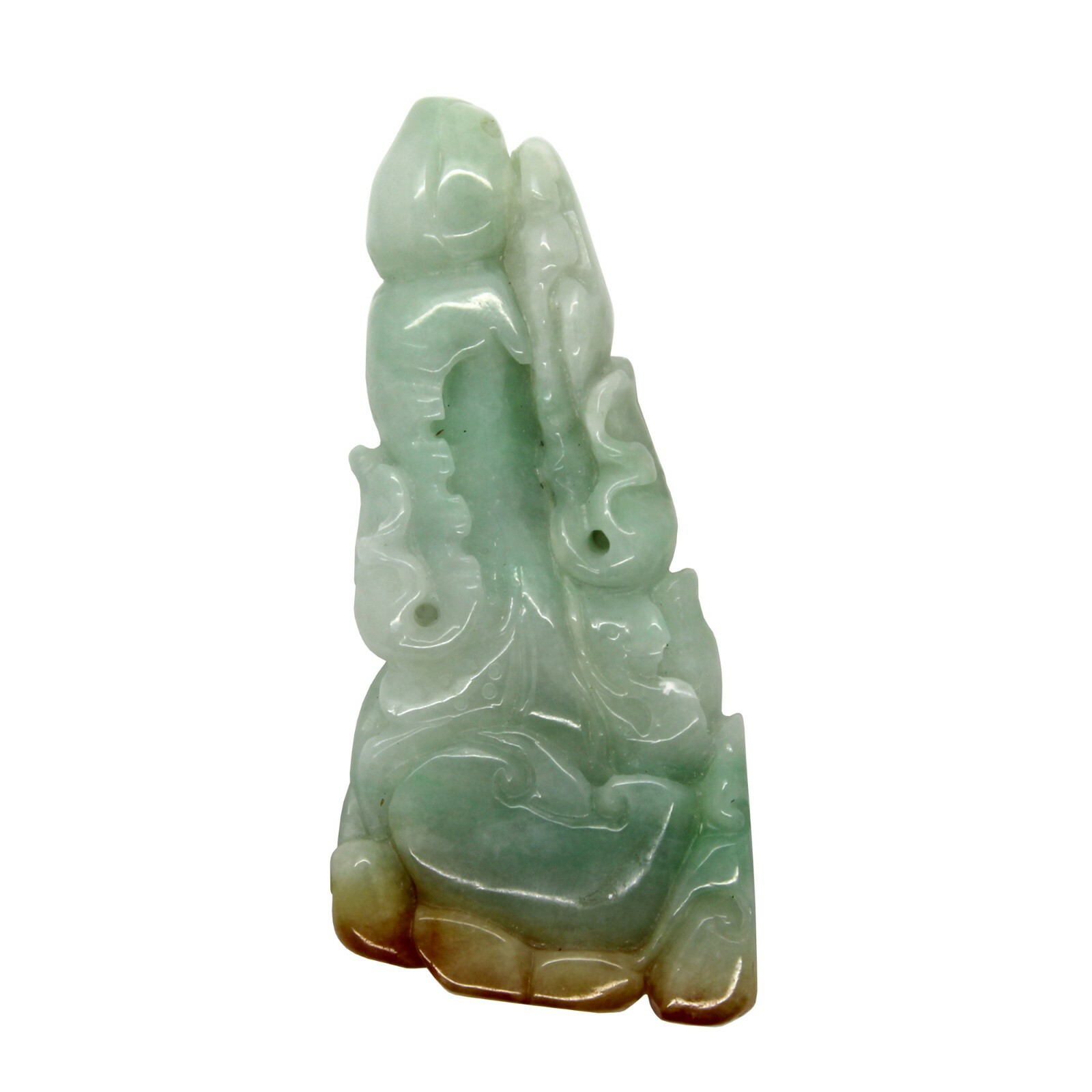 Carved Natural Green Yellow Jade Pendant With Lotus Flower Pond k333N