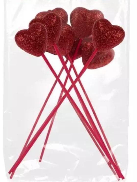 Red Glitter Heart Picks Valentine’s Day Picks Home For Baskets Party Supplies