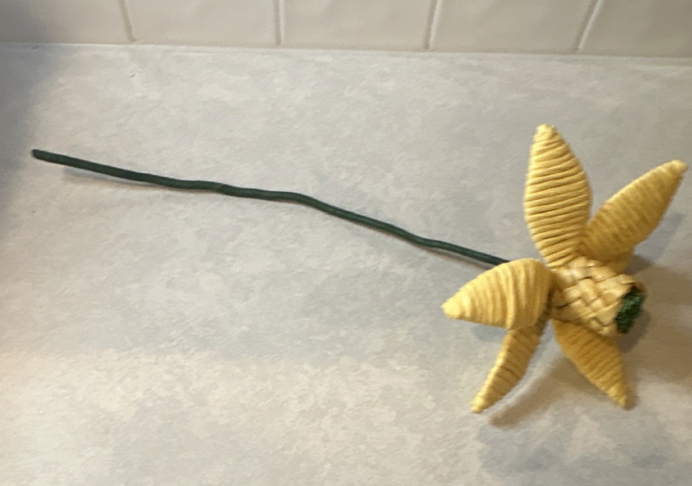 Handmade Yellow Straw Daffodil Artificial Flower Stem 16in Floral Decor