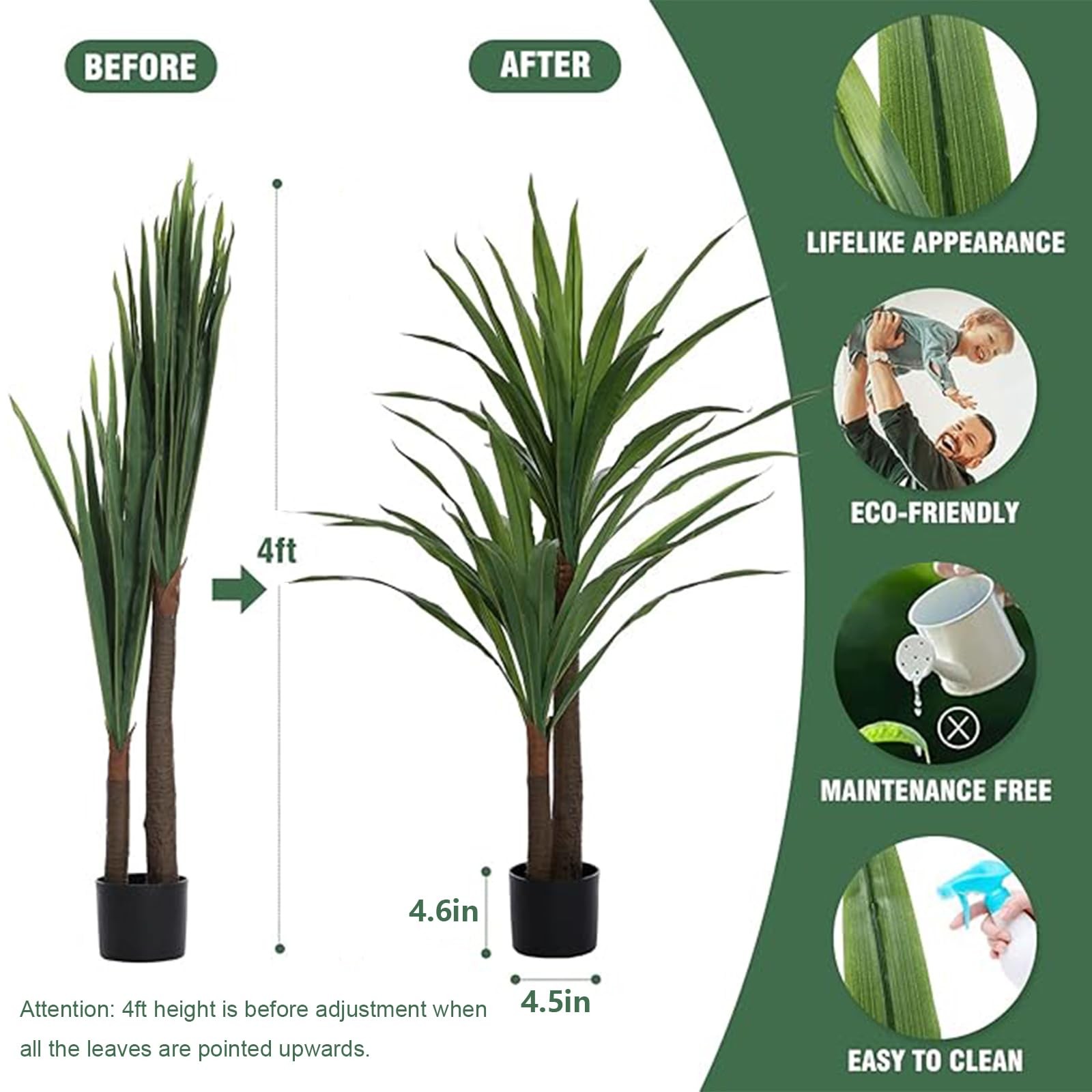 Dracaena Indoor Plant 4ft Tall Faux Plants Indoor Large Fake Plants Potted Yu…