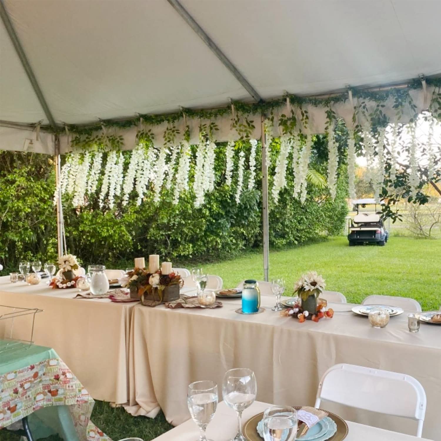 12 White Artificial Wisteria Flower Garland – Silk Hanging Vines for Home, Weddi