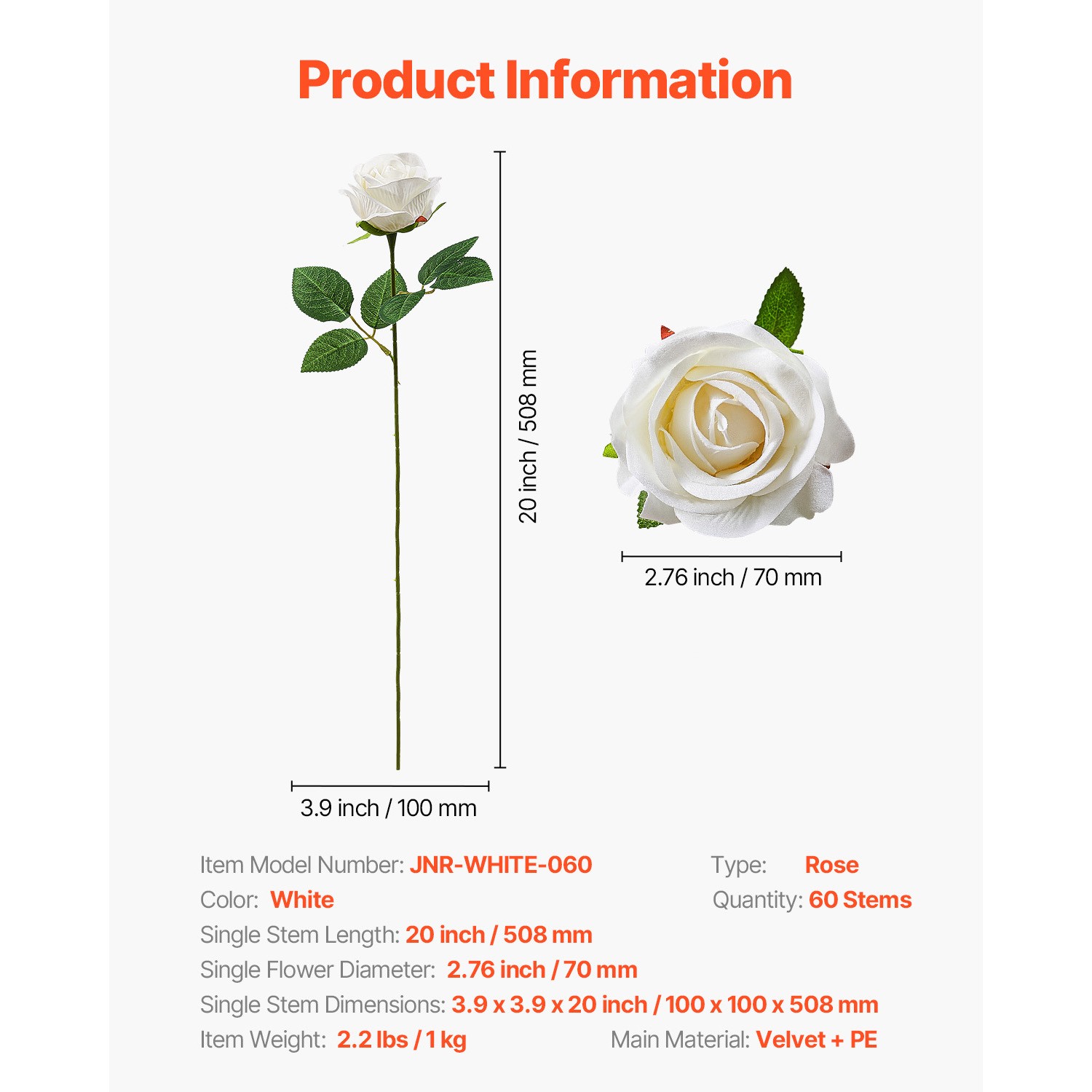 Uimoso 60 Pcs White Roses Artificial Flowers Realistic Bouquet Xmas Home Decor