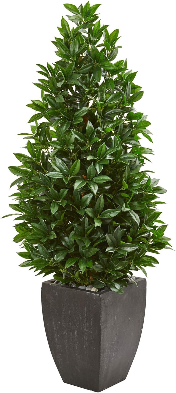 56″ UV Resistant Bay Leaf Topiary Tree in Black Planter for Indoor/Outdoor Use