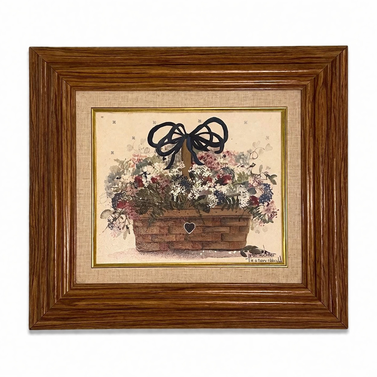 Pat Richter Tie A Navy Ribbon Framed Wall Art Vintage floral artwork wall decor