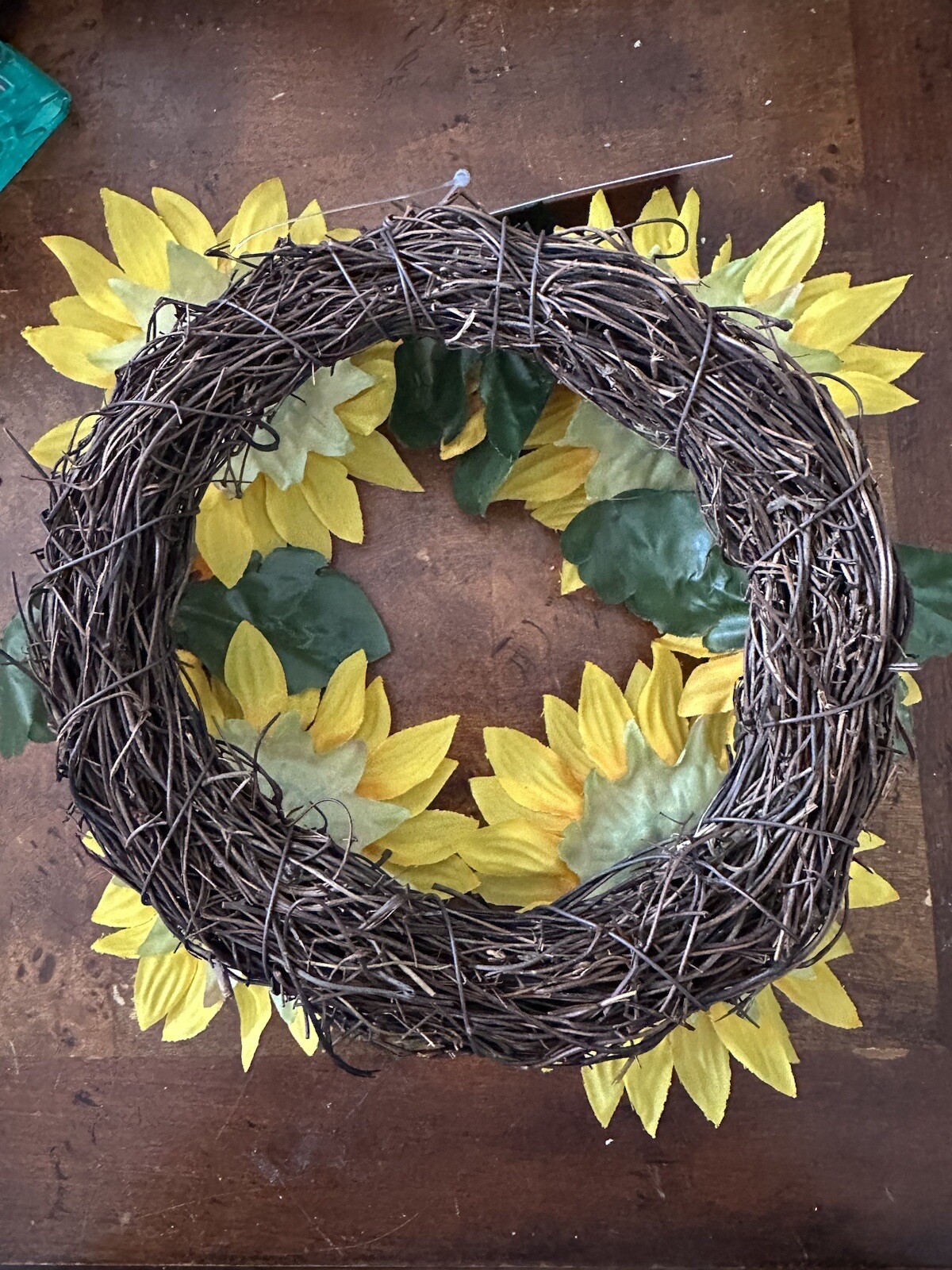 Sunflower Wreath Green Leaves Spring Summer Wreaths Artificial Flower Wreath 10”