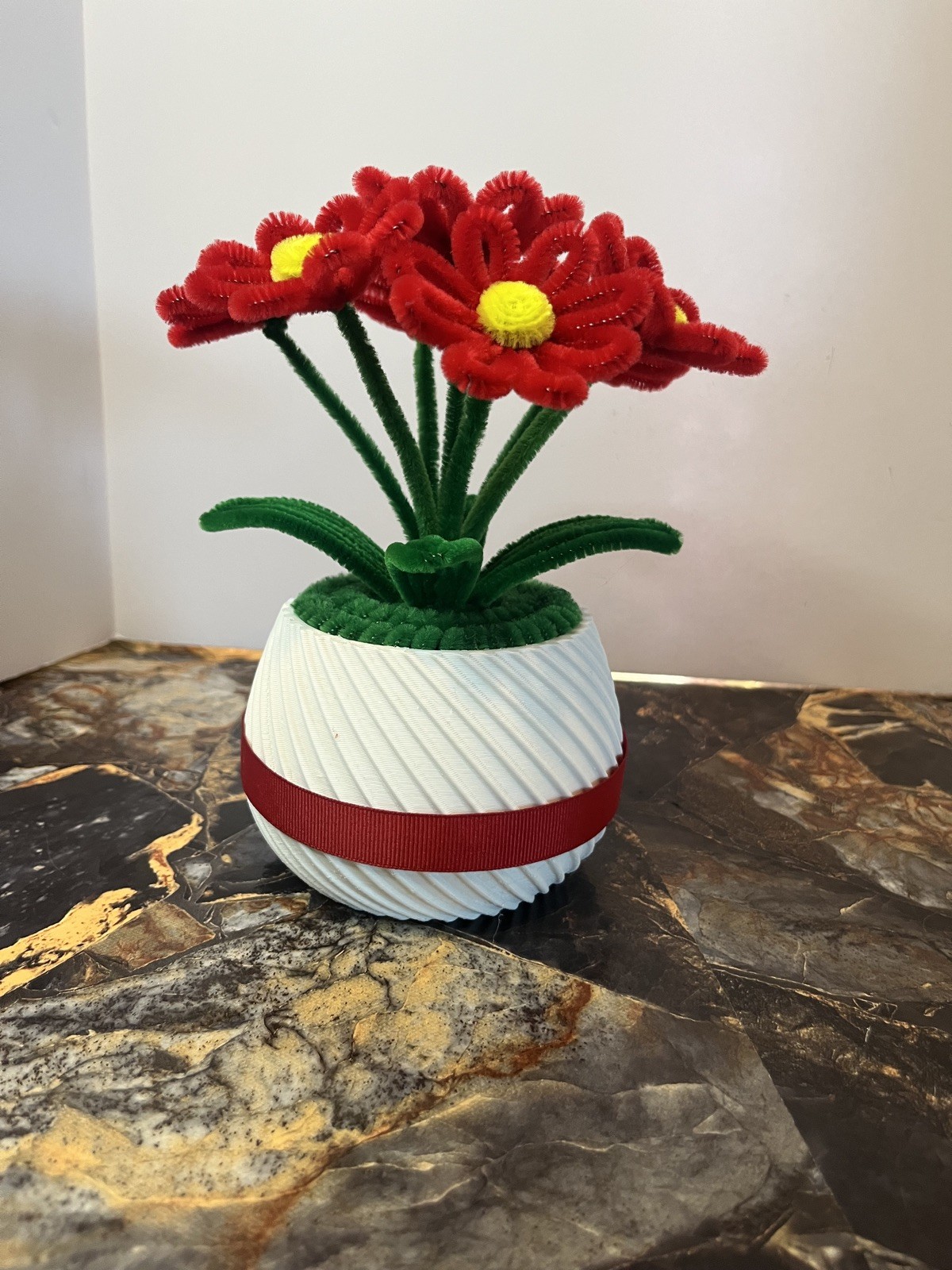 Red Velvet Pipe Cleaner Flower Bouquet – Handmade Craft in Pot