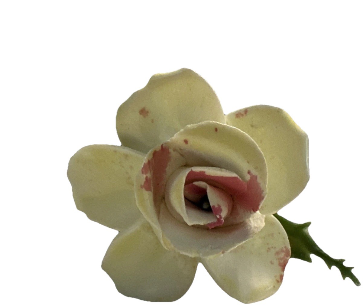 Artificial Rose Flower Stem Cream Pink with Green Leaves Plastic Floral Decor