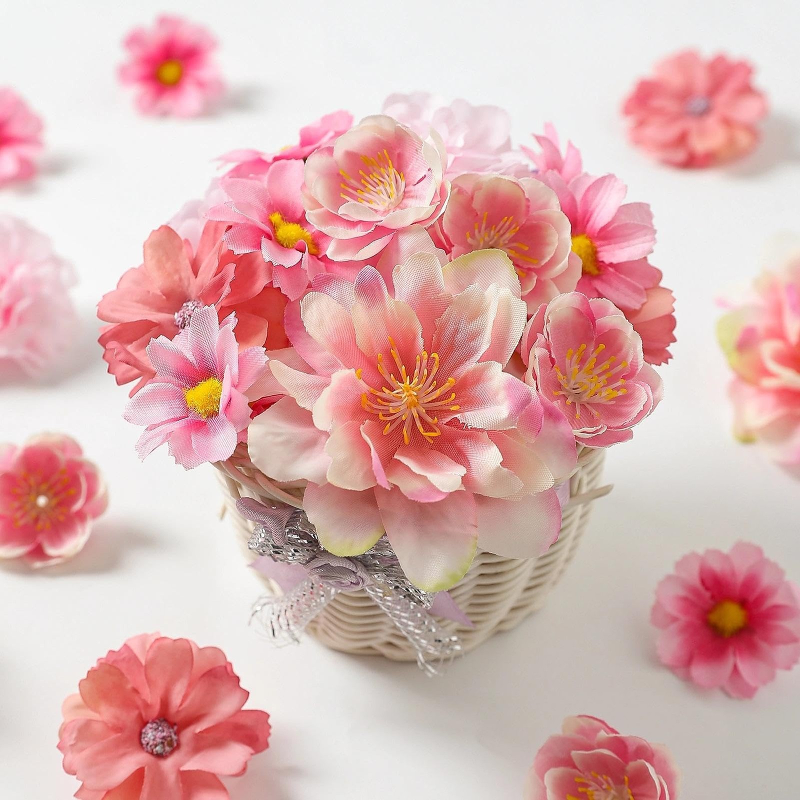210Pcs Mini Fake Flower Heads Pink Small Silk Faux Flower Heads Artificial Ro…